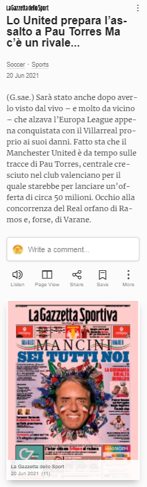 La Gazzetta Dello Sport - Torres to Man Utd