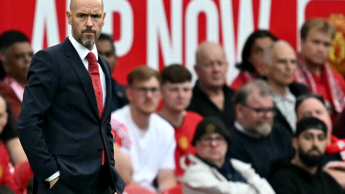 FBL-ENG-PR-MAN UTD-LIVERPOOL Manchester United's Dutch manager Erik ten Hag watches the players from the touchline during the English Premier League football match between Manchester United and Liverpool at Old Trafford in Manchester, north west England, on September 1, 2024. (Photo by Paul ELLIS / AFP) / RESTRICTED TO EDITORIAL USE. No use with unauthorized audio, video, data, fixture lists, club/league logos or 'live' services. Online in-match use limited to 120 images. An additional 40 images may be used in extra time. No video emulation. Social media in-match use limited to 120 images. An additional 40 images may be used in extra time. No use in betting publications, games or single club/league/player publications. / (Photo by PAUL ELLIS/AFP via Getty Images)