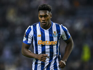 PORTO, PORTUGAL - DECEMBER 12: Samu Aghehowa of FC Porto in action during the UEFA Europa League 2024/25 League Phase MD6 match between FC Porto and FC Midtjylland at Estadio do Dragao on December 12, 2024 in Porto, Portugal.