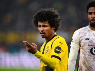 DORTMUND, GERMANY - MARCH 04: Karim Adeyemi of Dortmund reacts during the UEFA Champions League 2024/25 UEFA Champions League 2024/25 Round of 16 first leg match between Borussia Dortmund and LOSC Lille at on March 04, 2025 in Dortmund, Germany. (Photo by Daniel Kopatsch/Getty Images)